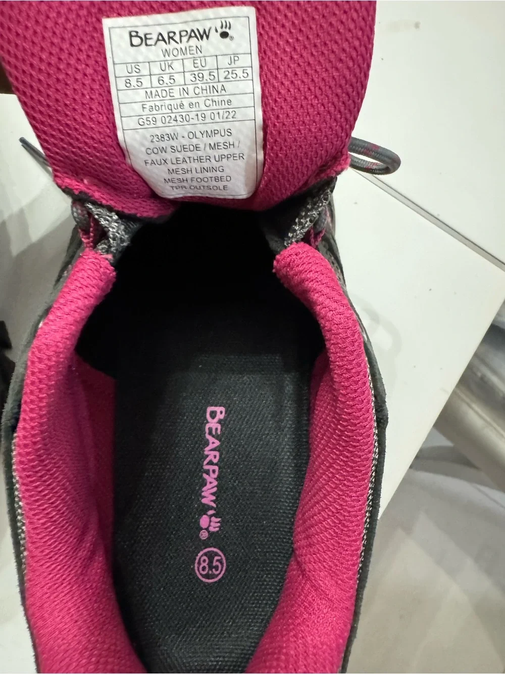 BearPaw Gray and Pink Women's Hiking Sneakers